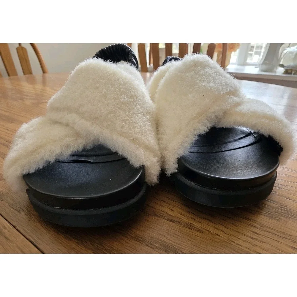 Marc Fisher Womens Javin Faux Fur Flat Criss Cross Slingback Shoes US 6.5 M